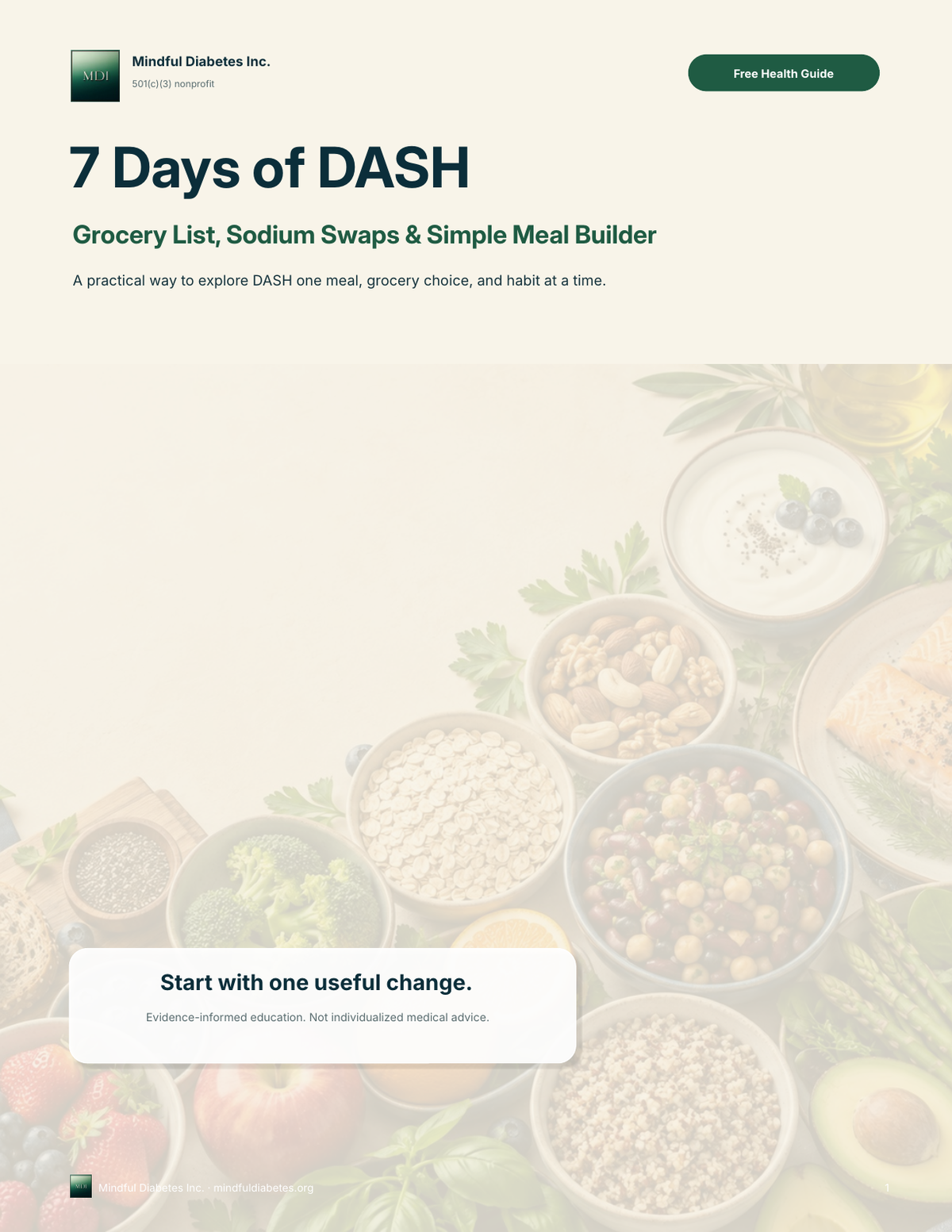 7 Days of DASH free health guide from Mindful Diabetes.