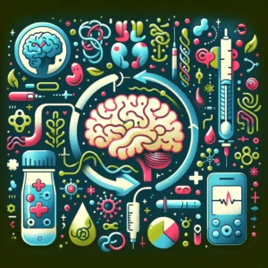 A colorful and engaging image representing the connection between gut health and diabetes, featuring symbols of a healthy gut microbiome intertwined with elements of diabetes care, emphasizing the importance of gut health in diabetes management.