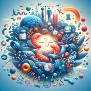 An engaging image illustrating the relationship between the microbiome and diabetes control, featuring visual elements that represent the microbiome, glucose molecules, and symbols of health, highlighting the importance of gut health in managing diabetes