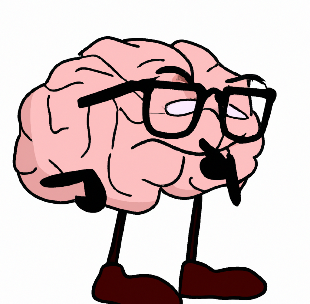 A cartoon image of a brain wearing glasses, depicted with a curious expression and surrounded by question marks, symbolizing its quest to understand Type 3 Diabetes.