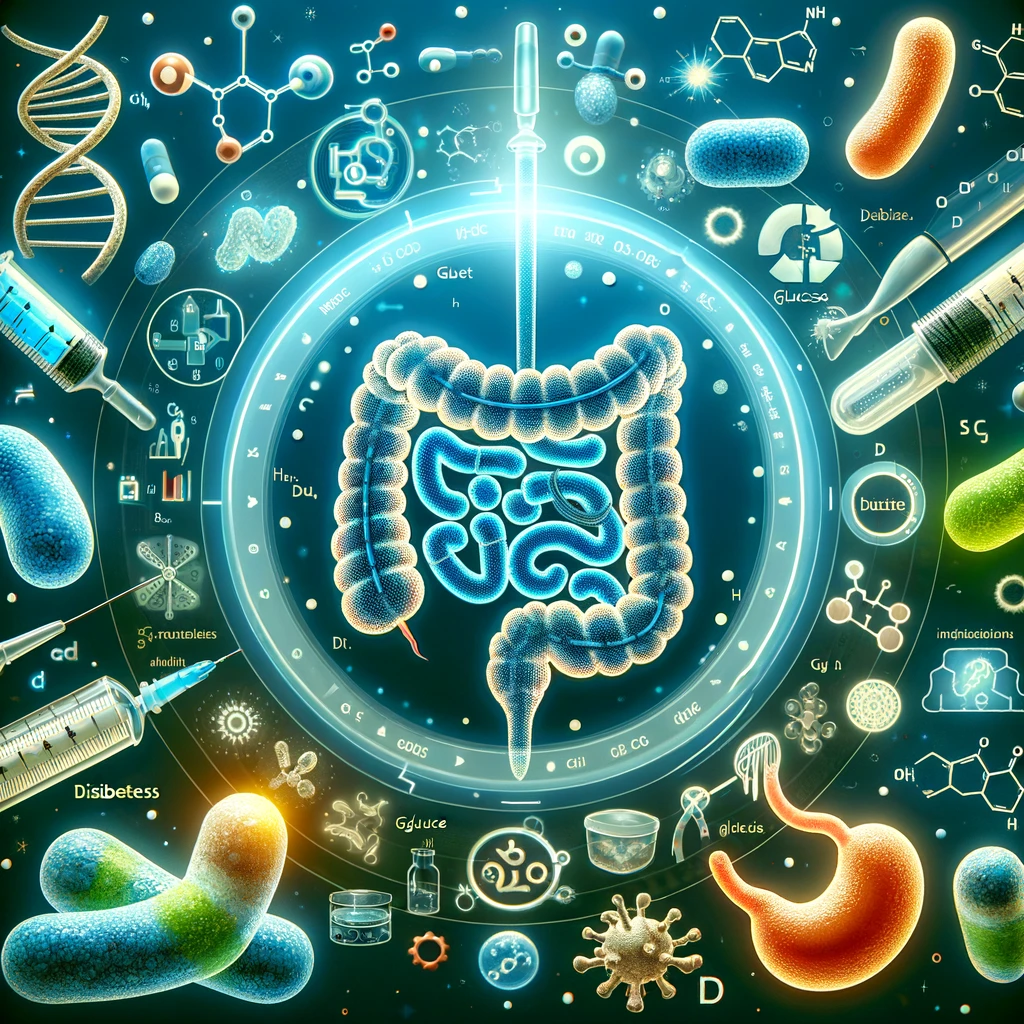 a visually engaging and informative image that represents the concept of the gut microbiome's role in diabetes management