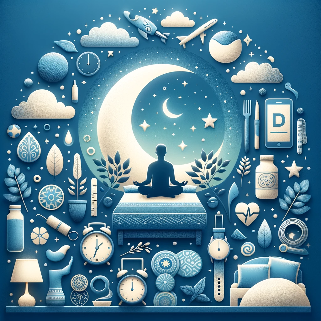 A serene image depicting the essence of peaceful sleep with symbols of nighttime and diabetes wellness, embodying tranquility and health in diabetes management