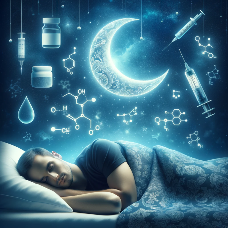 A serene image depicting a person sleeping peacefully under a night sky, with symbolic glucose molecules representing the regulation of blood sugar levels during sleep, illustrating the crucial role of rest in diabetes management.