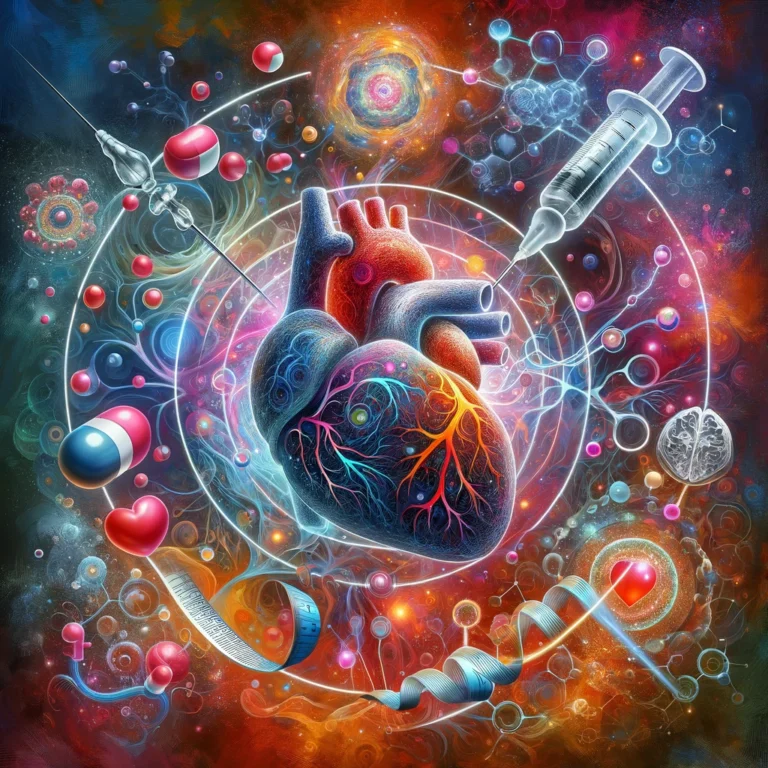 An abstract depiction of the seamless integration between the brain and heart, symbolizing the interconnectedness of neural plasticity, insulin resistance, and holistic health, with elements representing metabolic challenges.