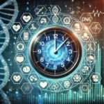 Digital interface of an aging clock showing various health biomarkers.