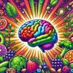 Fresh salmon, greens, and berries representing a brain-healthy diet.