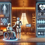 AI-powered smart home assisting an elderly person with health monitoring and daily tasks.