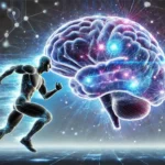 A neural network glowing in response to exercise, symbolizing the impact of movement on cognitive function.